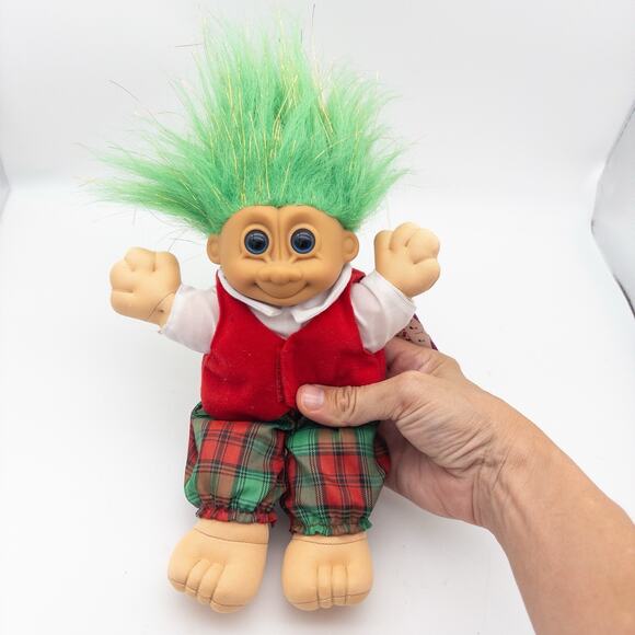 NEW Russ Christmas Caroling Trolls Harmony Boy 8” Plush Doll Green Tinsel Hair - Picture 2 of 9